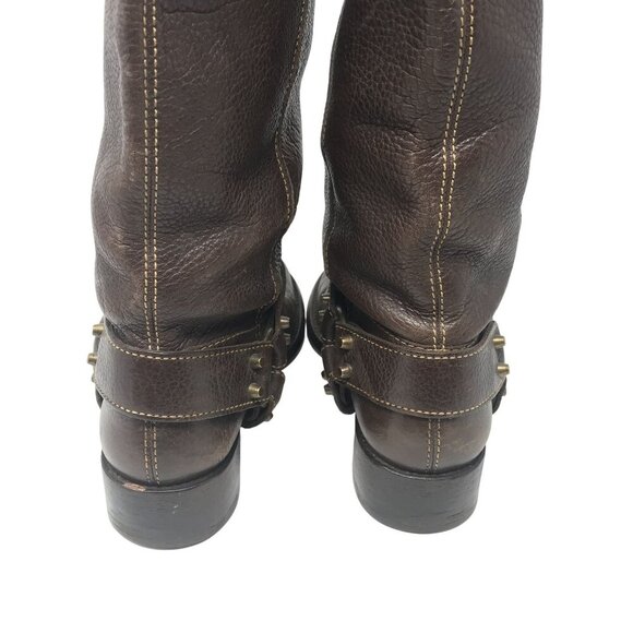 BCBGMAXAZRIA Brown Leather Riding Boots Size 8 Studded Strap Buckle Detail - Picture 9 of 10